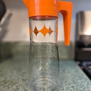 Anchor Hocking 1971 Vintage Glass Pitcher with Orange Diamond Pattern
